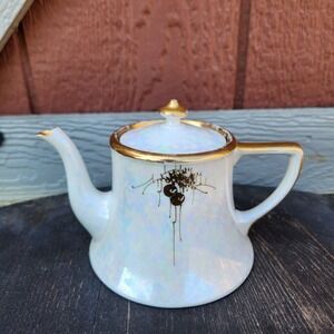Antique Limoges WG & Co French Lusterware Porcelain Teapot Pearlescent Gold Gilt